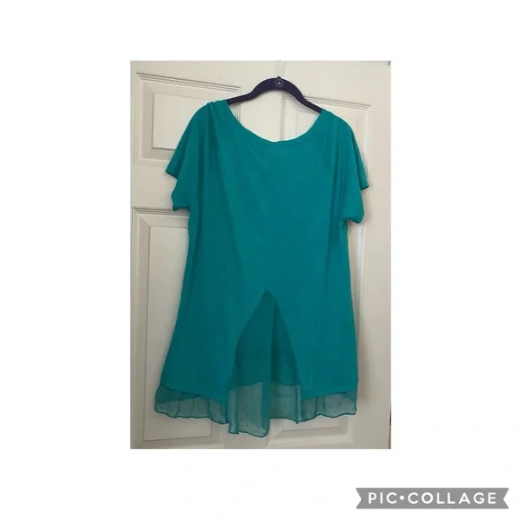 Torrid aqua green tunic with chiffon border torrid size 0 - Picture 2 of 5